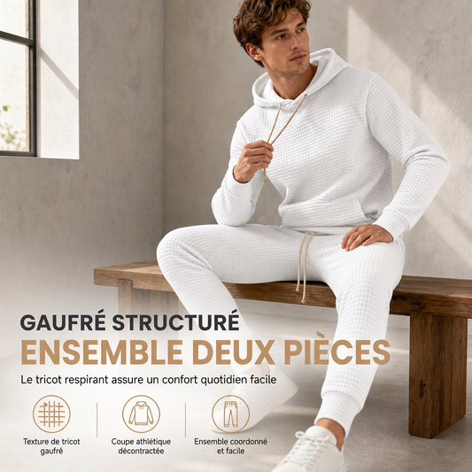 Survêtement à capuche en tissu nid d'abeille jacquard pour homme