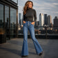 Jeans flare stretch taille haute pour femme