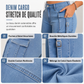 Jean cargo flare pour femme, taille haute, très extensible, coupe ajustée avec poches à rabat