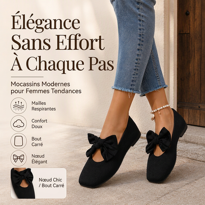Chaussures plates pour femme en maille à bout carré avec nœud