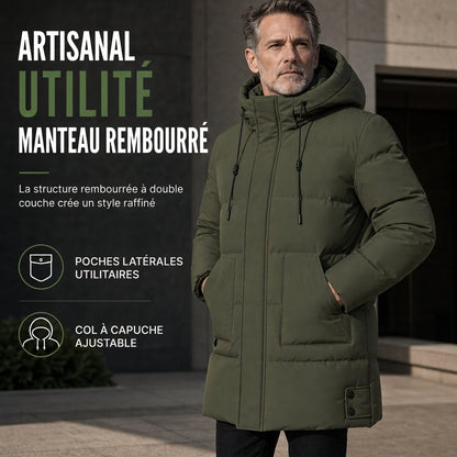 Manteau d'extérieur matelassé mi-long décontracté pour homme, épais et chaud pour l'hiver, disponible en grandes tailles