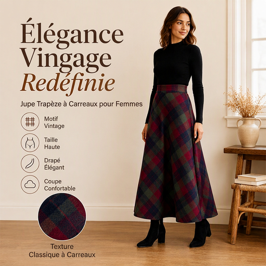Jupe longue à carreaux taille haute élégante pour femme