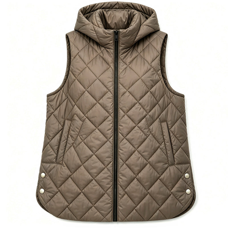 Gilet matelassé à capuche mi-long décontracté pour femme