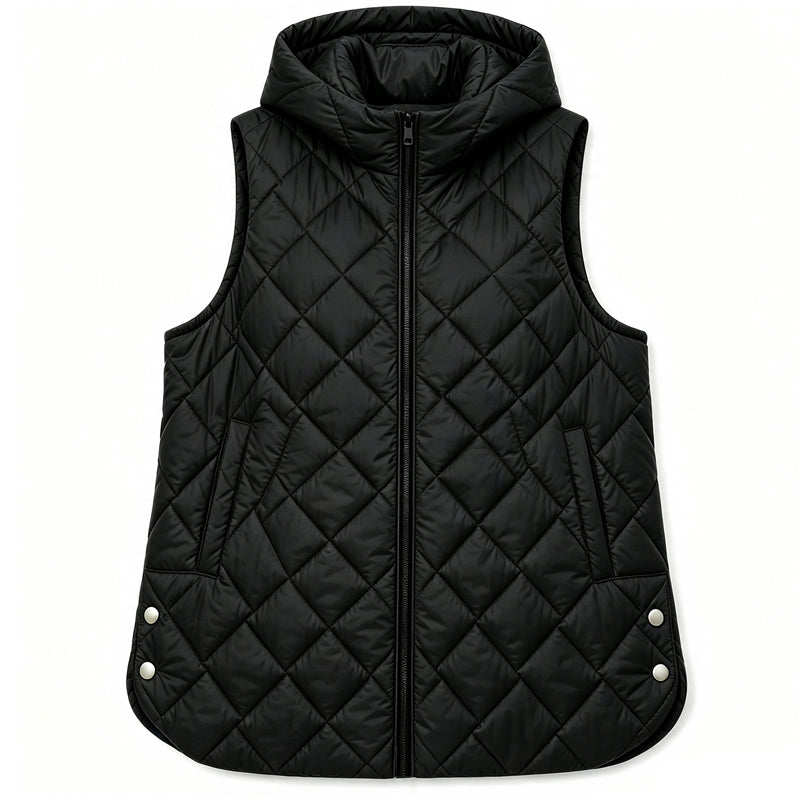 Gilet matelassé à capuche mi-long décontracté pour femme