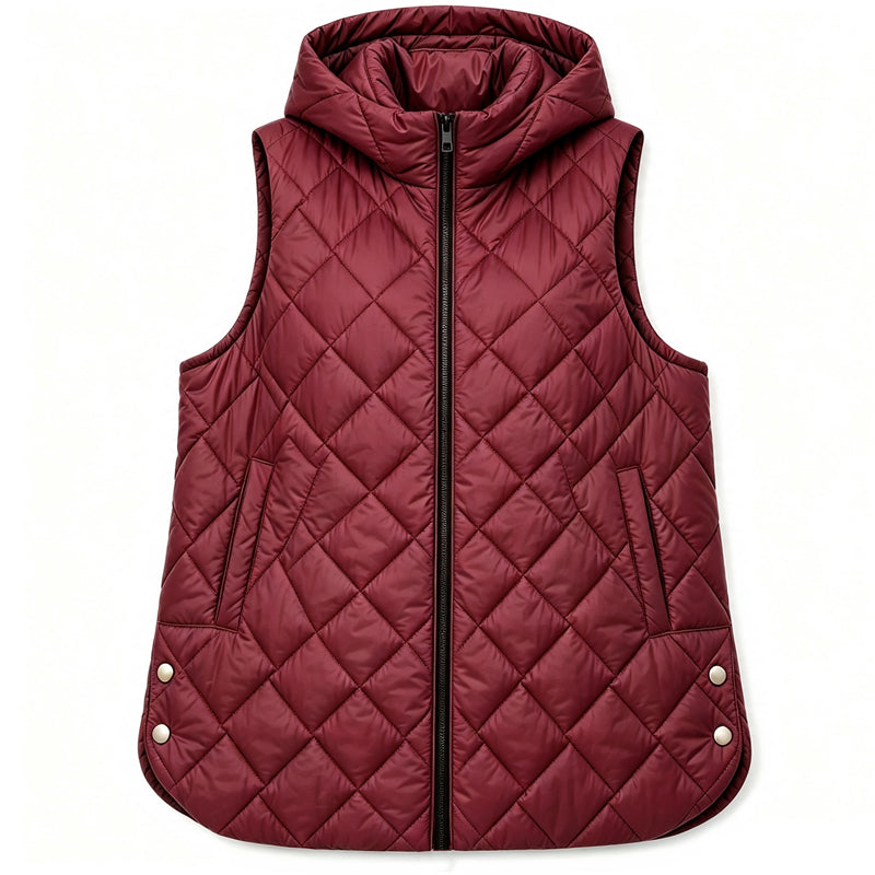 Gilet matelassé à capuche mi-long décontracté pour femme