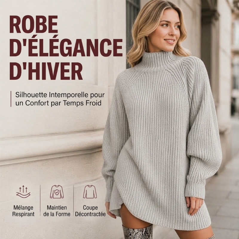 Robe pull en maille col roulé douce pour femme