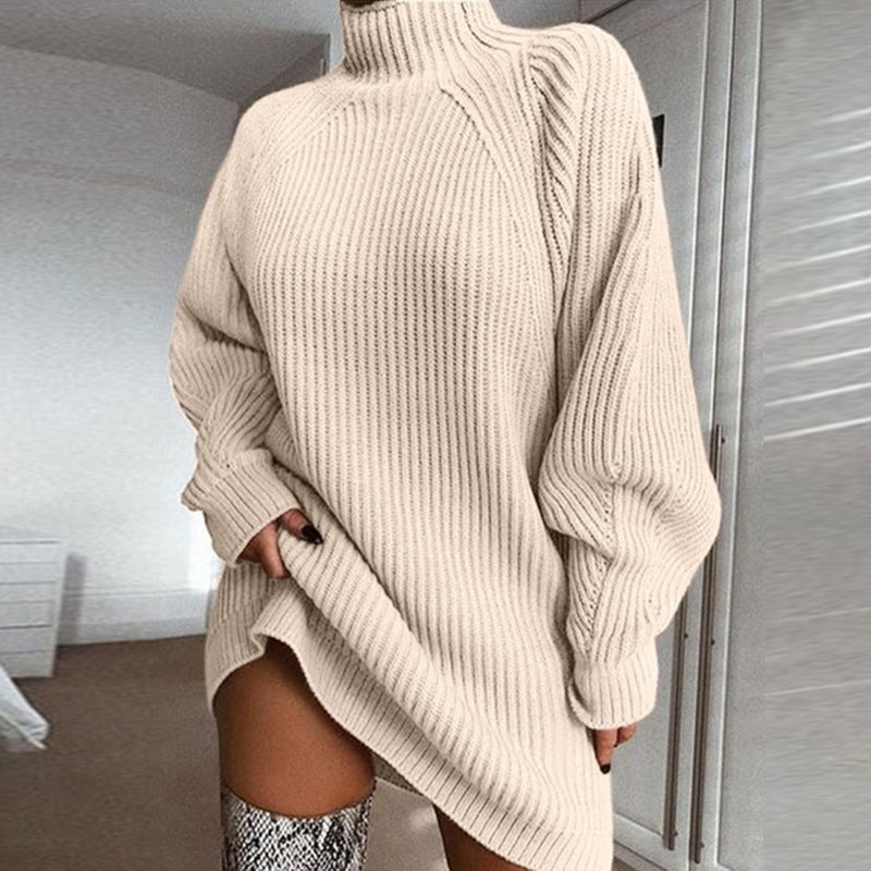Robe pull en maille col roulé douce pour femme