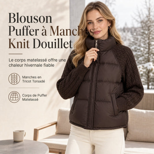 Manteau d'hiver court en coton matelassé chaud et épais pour femme, col montant, tricot torsadé, patchwork, manches longues