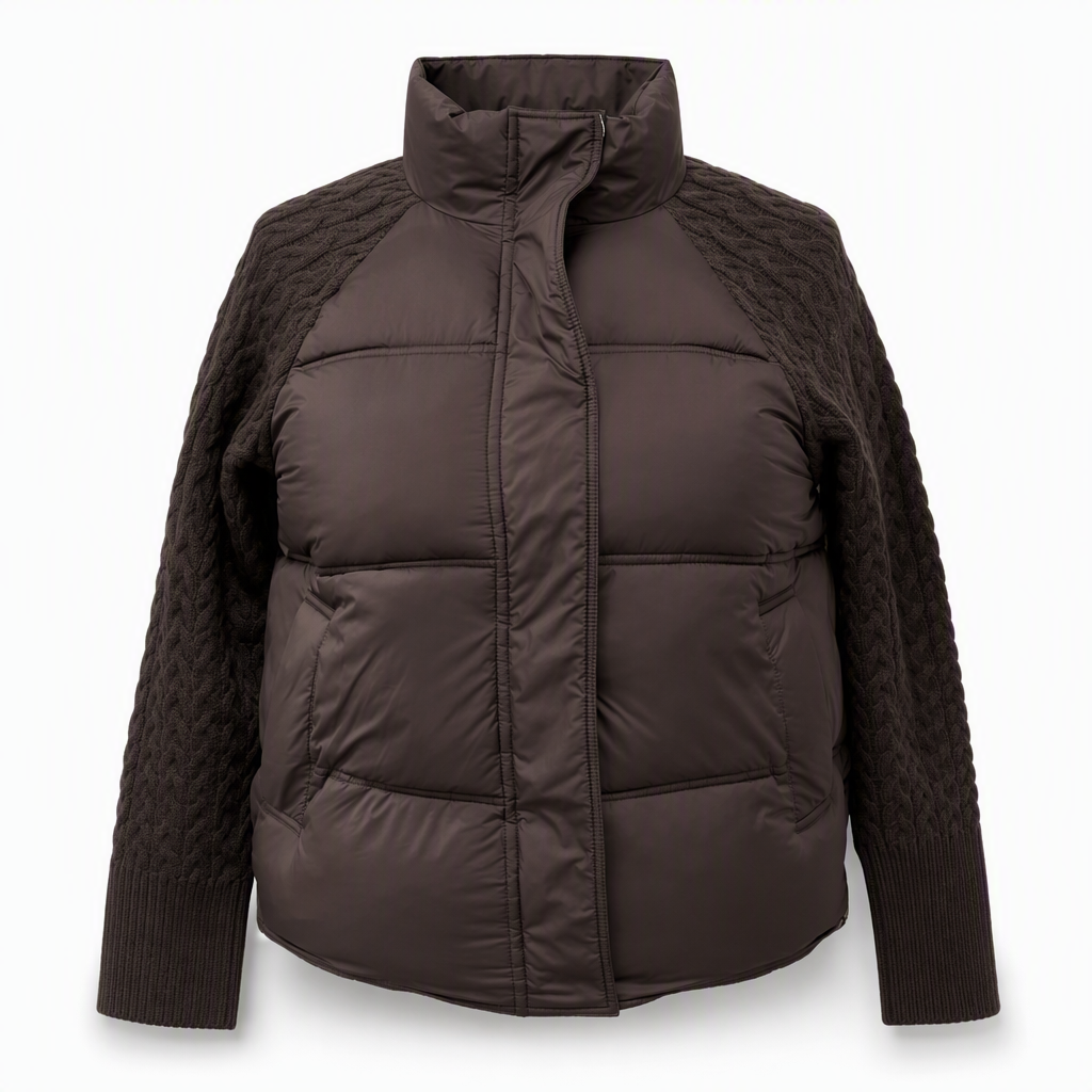 Manteau d'hiver court en coton matelassé chaud et épais pour femme, col montant, tricot torsadé, patchwork, manches longues