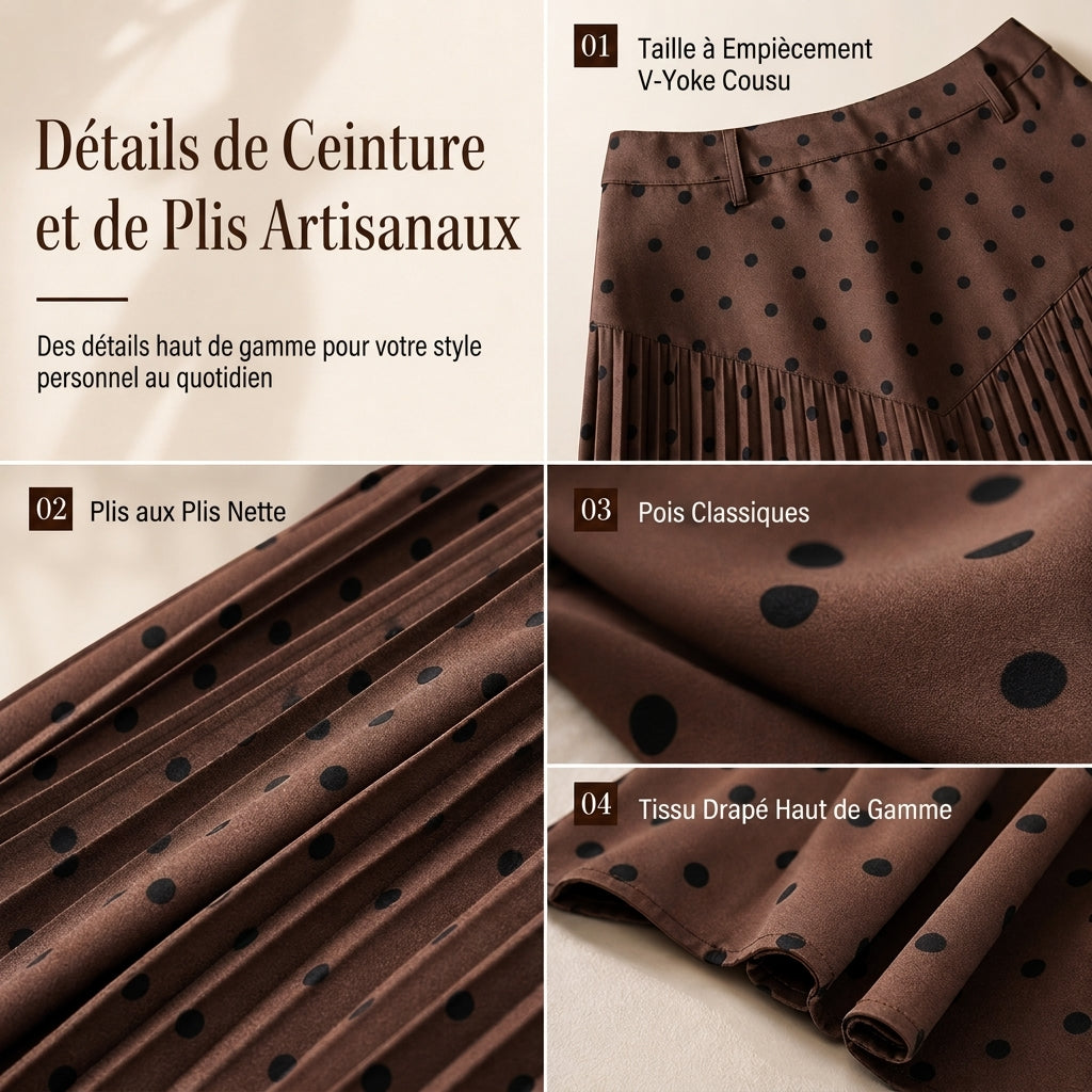 Jupe plissée à pois taille haute pour femme