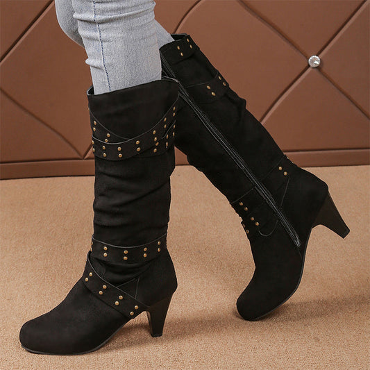 Bottes hautes jusqu'aux genoux pour femmes en faux daim, coupe décontractée