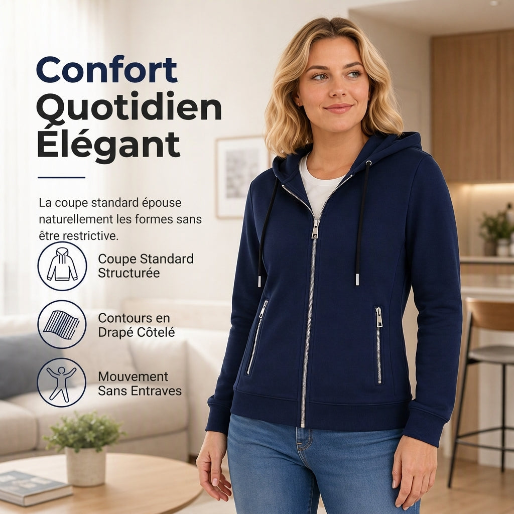 Sweat à capuche premium pour femme avec fermeture éclair sur toute la longueur et poches zippées