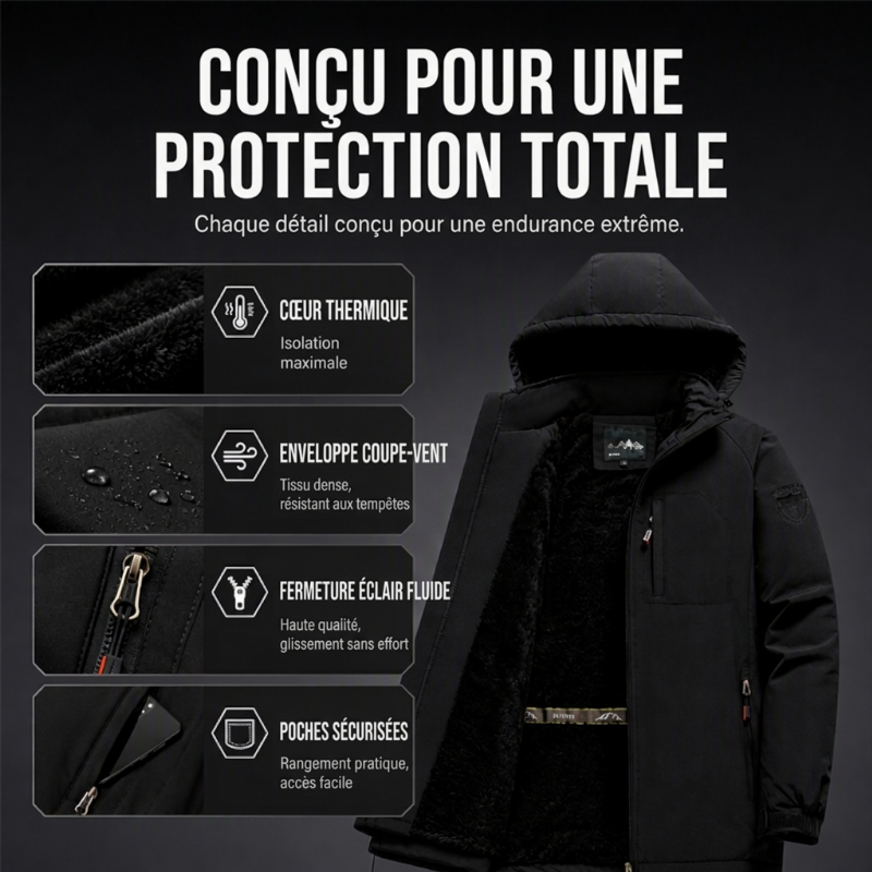 Veste à capuche imperméable et chaude pour homme, hiver