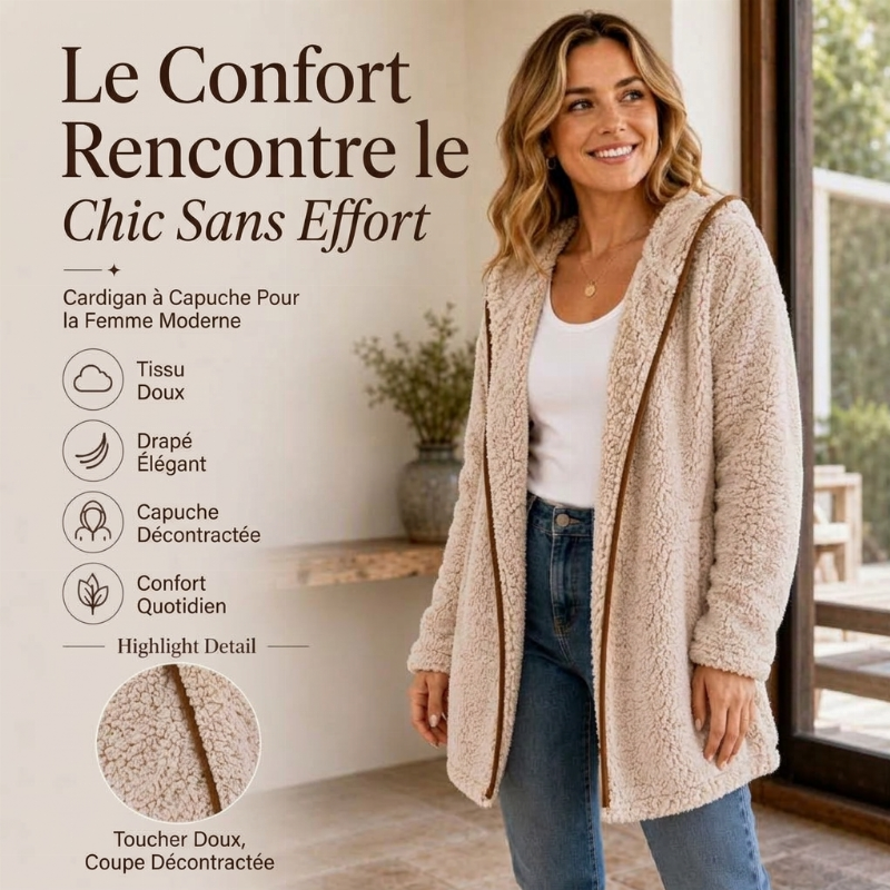 Cardigan décontracté à capuche en peluche pour femme