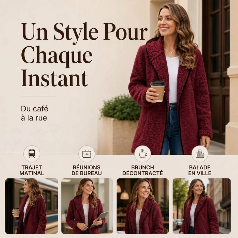 Cardigan décontracté à capuche en peluche pour femme