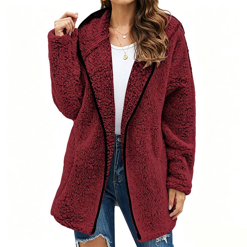 Cardigan décontracté à capuche en peluche pour femme