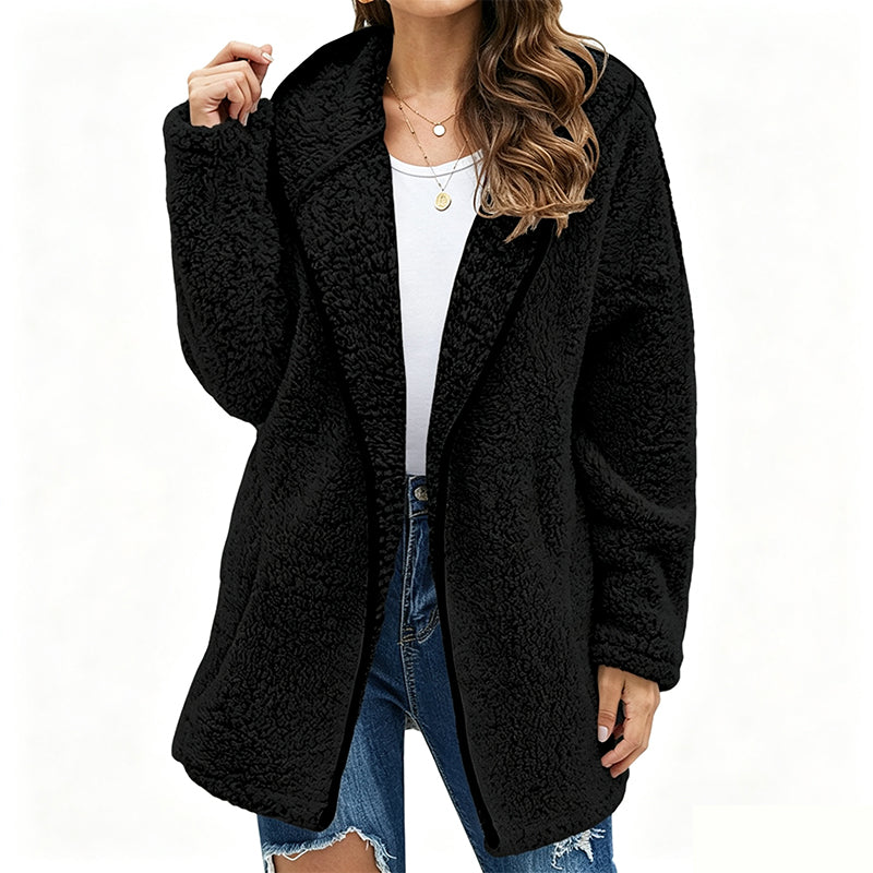 Cardigan décontracté à capuche en peluche pour femme