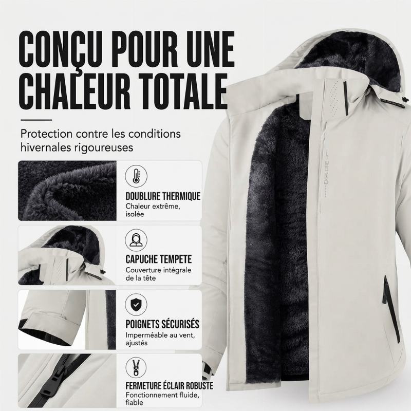 Veste à capuche imperméable doublée de polaire pour homme