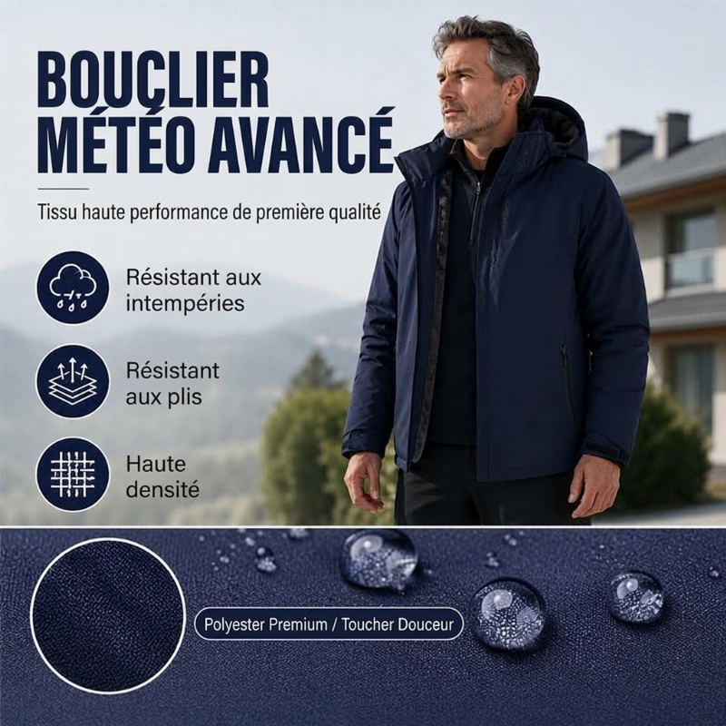 Veste à capuche imperméable doublée de polaire pour homme