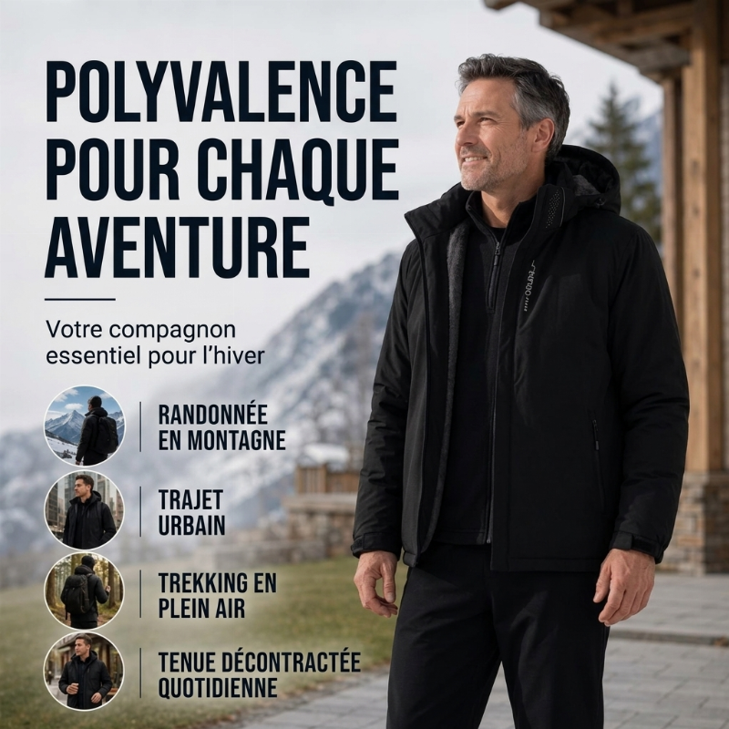 Veste à capuche imperméable doublée de polaire pour homme