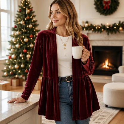 Cardigan en velours pour femme, ouvert sur le devant