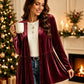 Cardigan en velours pour femme, ouvert sur le devant