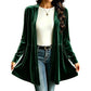 Cardigan en velours pour femme, ouvert sur le devant