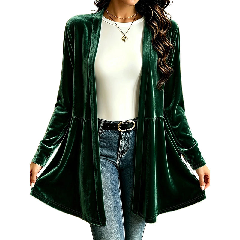Cardigan en velours pour femme, ouvert sur le devant