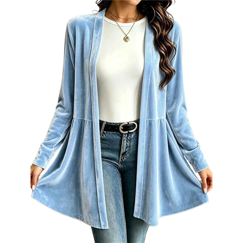 Cardigan en velours pour femme, ouvert sur le devant
