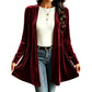 Cardigan en velours pour femme, ouvert sur le devant