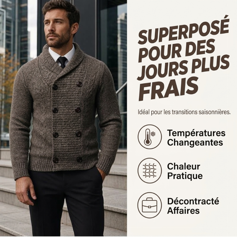 Cardigan en maille pour homme, col châle, double boutonnage
