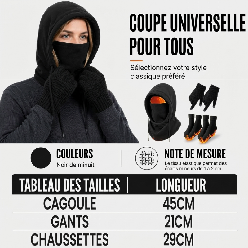 Ensemble cagoule avec gants tactiles et chaussettes