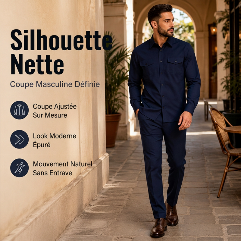 Ensemble deux pièces pour homme : chemise et pantalon en polyester