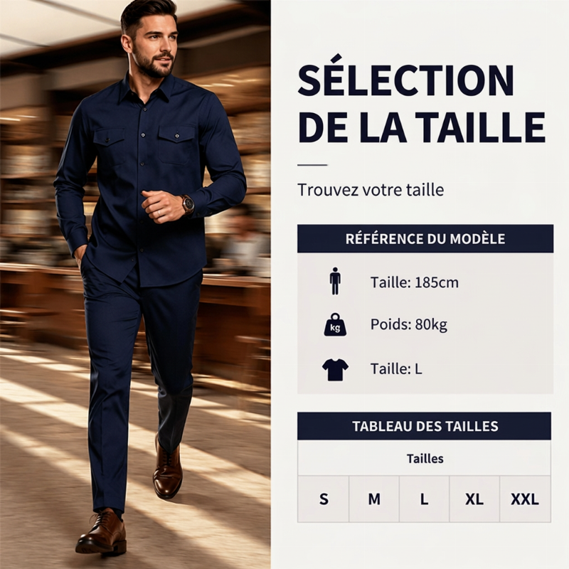 Ensemble deux pièces pour homme : chemise et pantalon en polyester