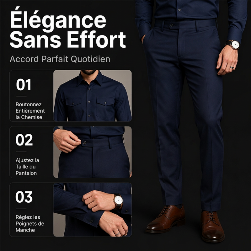 Ensemble deux pièces pour homme : chemise et pantalon en polyester