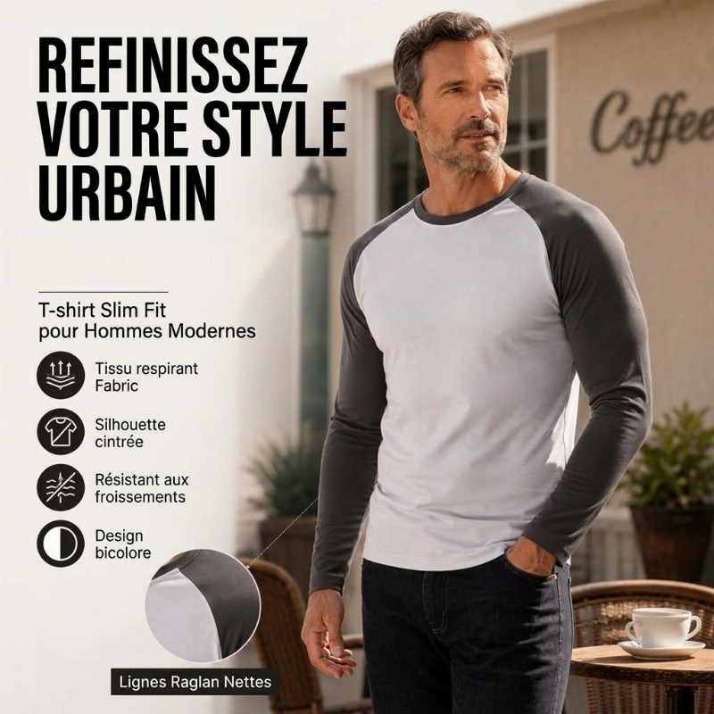 T-shirt à manches longues raglan color-block pour homme
