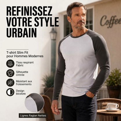 T-shirt à manches longues raglan color-block pour homme