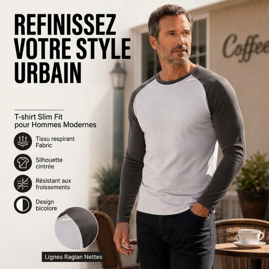 T-shirt à manches longues raglan color-block pour homme