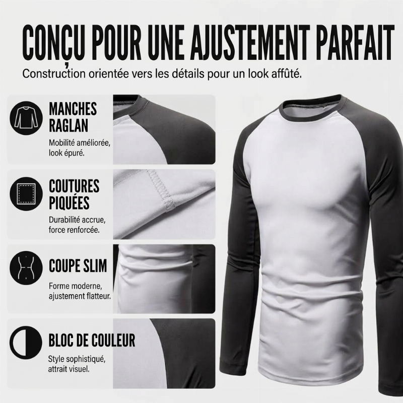 T-shirt à manches longues raglan color-block pour homme