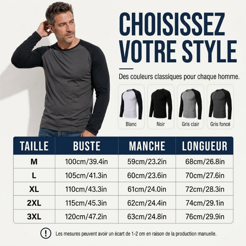 T-shirt à manches longues raglan color-block pour homme