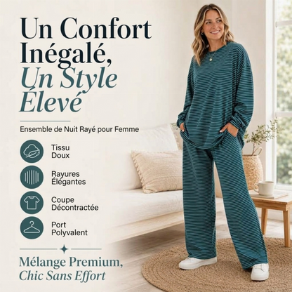 Ensemble 2 pièces pour femme : pull rayé et pantalon large