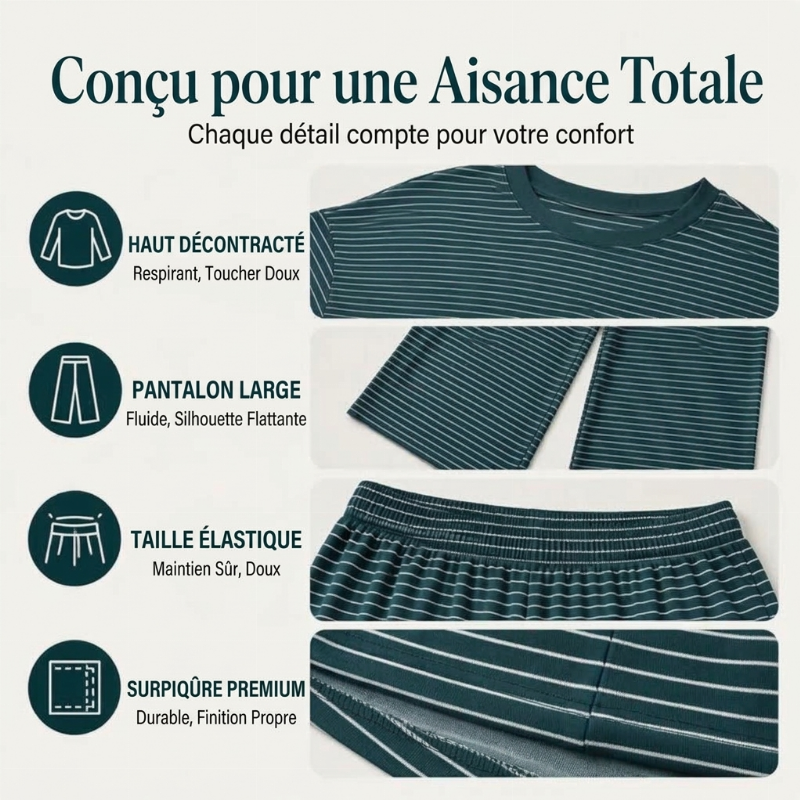 Ensemble 2 pièces pour femme : pull rayé et pantalon large