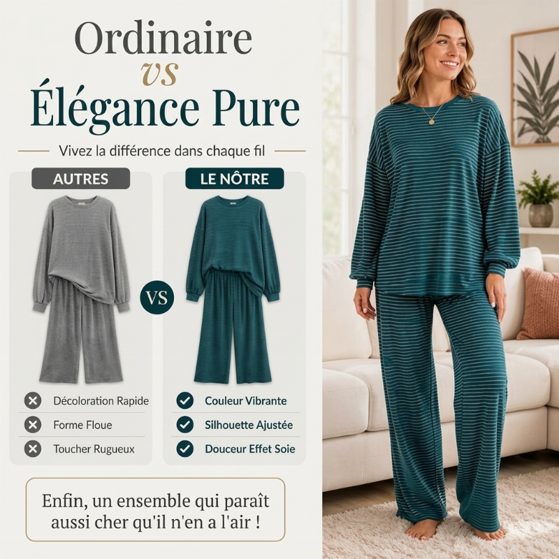 Ensemble 2 pièces pour femme : pull rayé et pantalon large