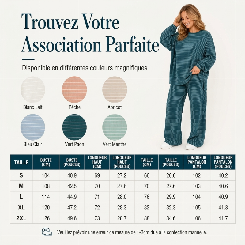 Ensemble 2 pièces pour femme : pull rayé et pantalon large
