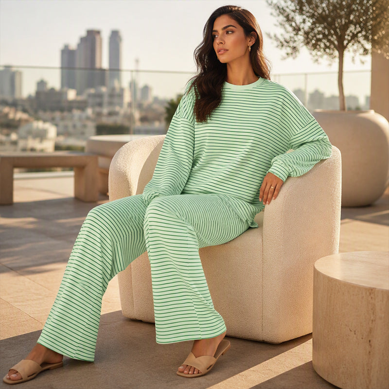 Ensemble 2 pièces pour femme : pull rayé et pantalon large