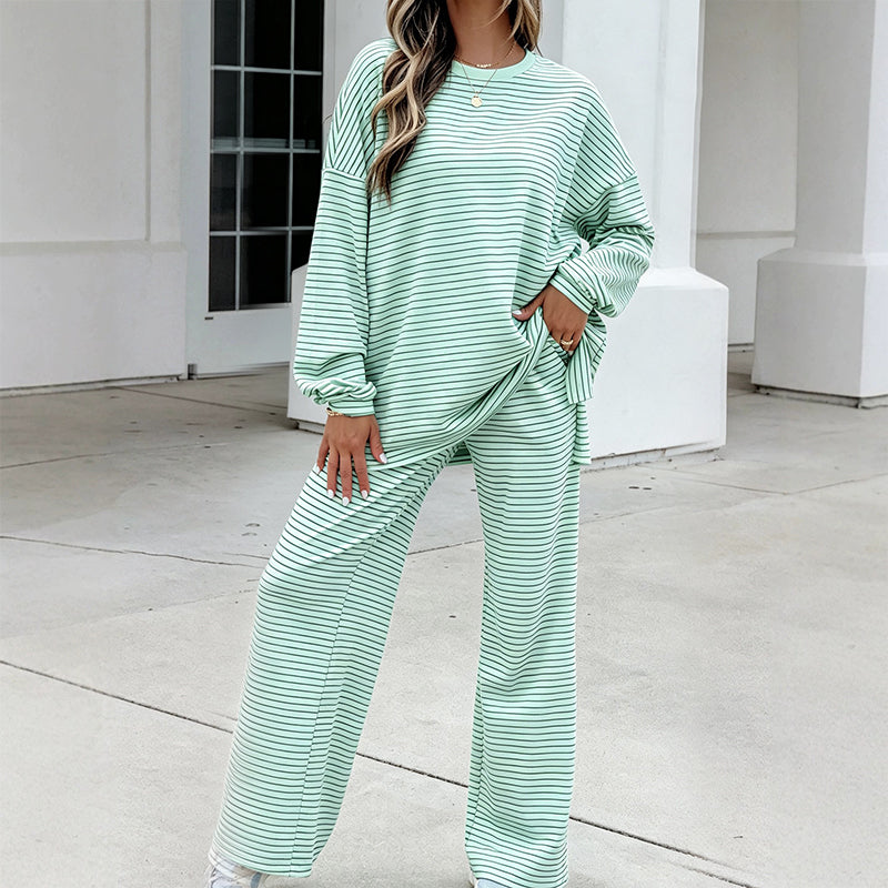 Ensemble 2 pièces pour femme : pull rayé et pantalon large