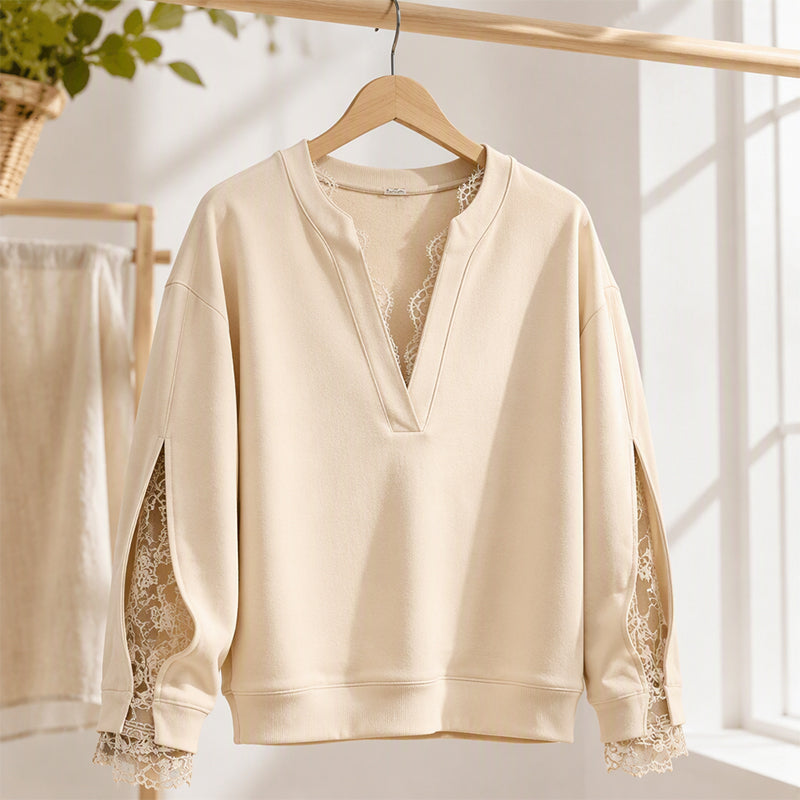 Top pour femme avec col en V et empiècement en dentelle