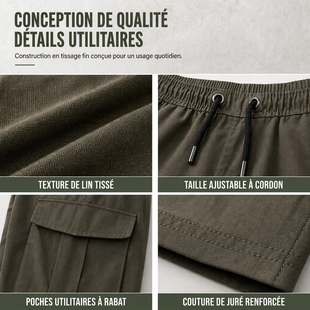 Pantalons cargo décontractés pour homme avec cordon de serrage, été