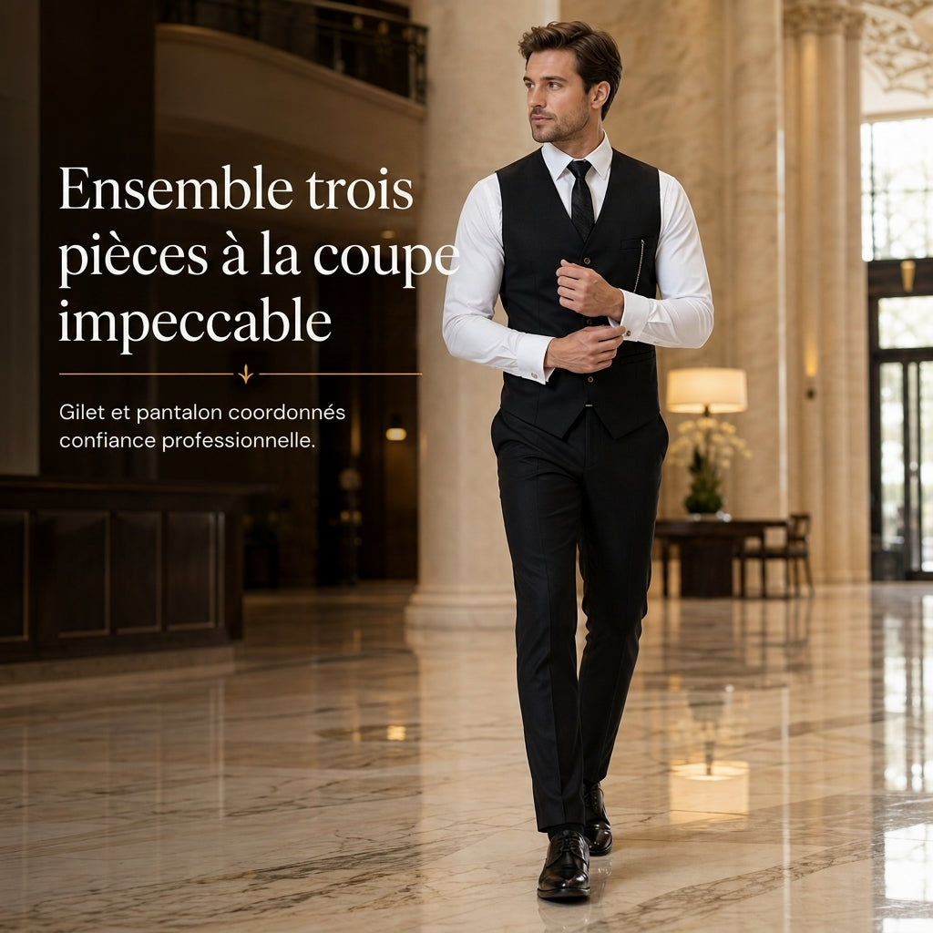 Ensemble de costume de cérémonie 3 pièces coupe ajustée pour homme