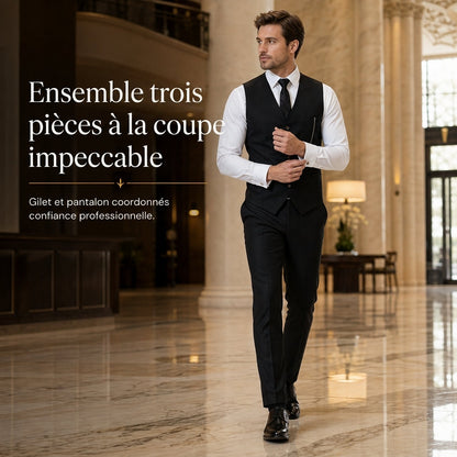 Ensemble de costume de cérémonie 3 pièces coupe ajustée pour homme